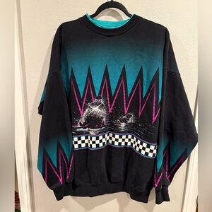vintage artisans snowmobile all over print crewneck pullover sweatshirt size XXL